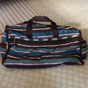 LeSportsac Striped Weekender Bag w shoulder strap